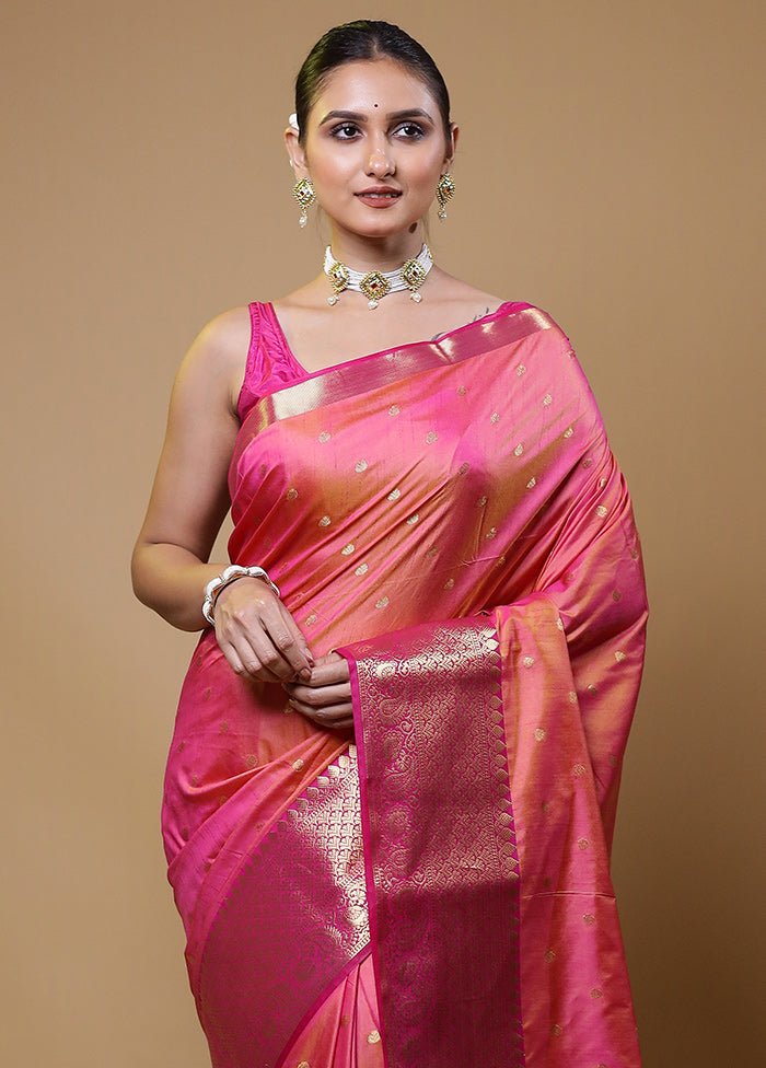 Pink Dupion Silk Saree With Blouse Piece