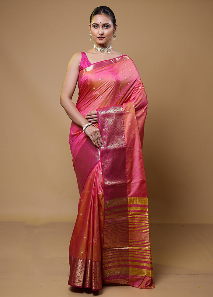 Pink Dupion Silk Saree With Blouse Piece