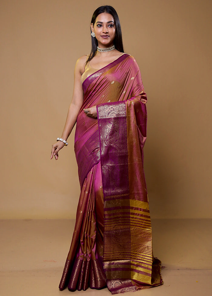 Purple Dupion Silk Saree With Blouse Piece