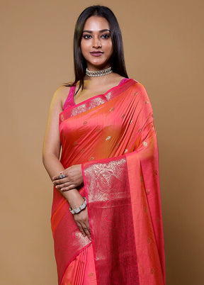 Pink Dupion Silk Saree With Blouse Piece