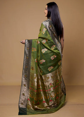 Green Dupion Silk Saree With Blouse Piece