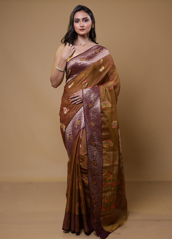 Brown Dupion Silk Saree With Blouse Piece