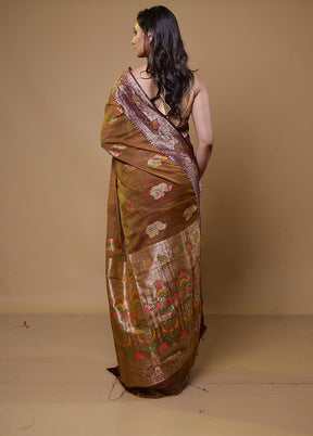 Brown Dupion Silk Saree With Blouse Piece