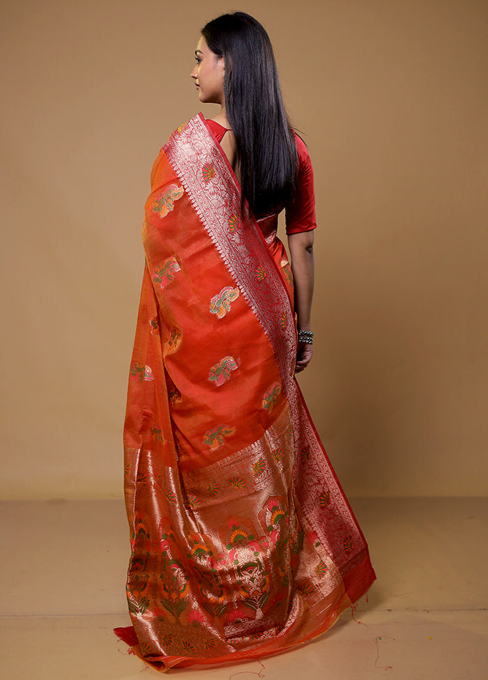 Orange Dupion Silk Saree With Blouse Piece