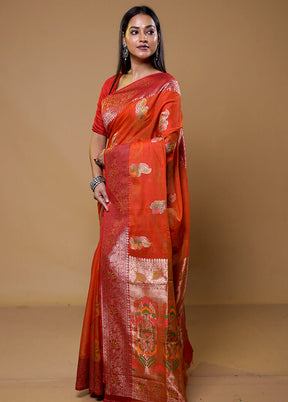 Orange Dupion Silk Saree With Blouse Piece