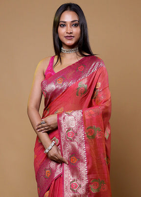 Pink Dupion Silk Saree With Blouse Piece