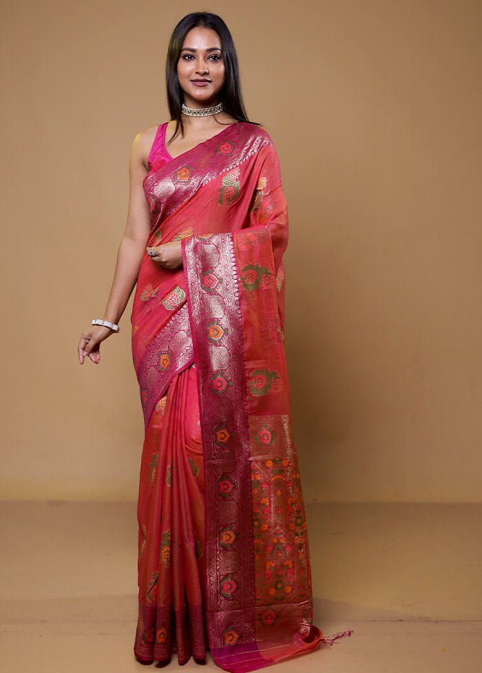 Pink Dupion Silk Saree With Blouse Piece