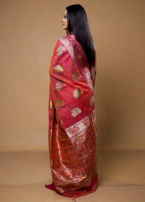 Pink Dupion Silk Saree With Blouse Piece