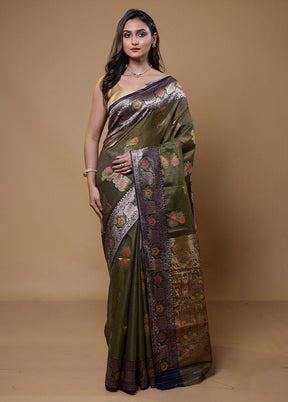 Green Dupion Silk Saree With Blouse Piece