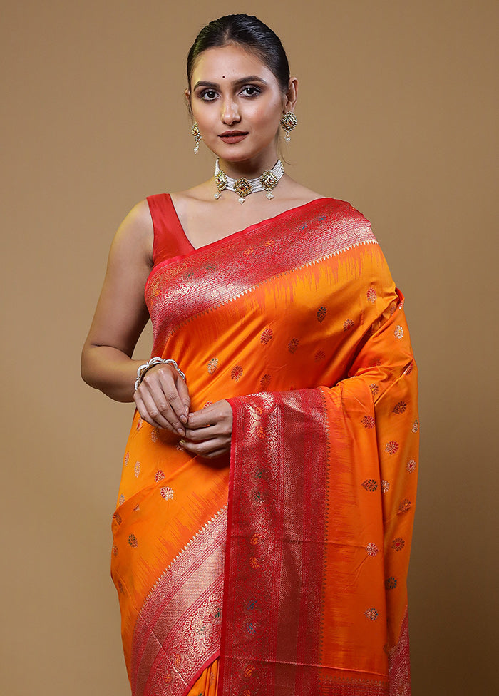 Orange Dupion Silk Saree With Blouse Piece