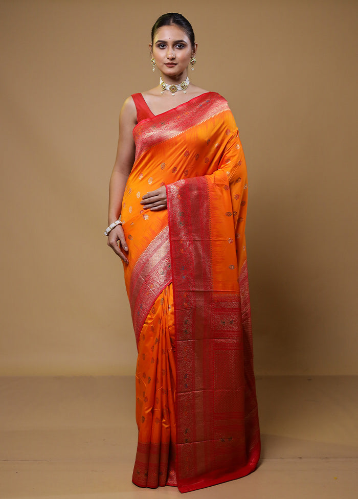 Orange Dupion Silk Saree With Blouse Piece