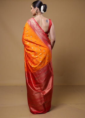 Orange Dupion Silk Saree With Blouse Piece