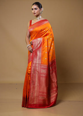 Orange Dupion Silk Saree With Blouse Piece