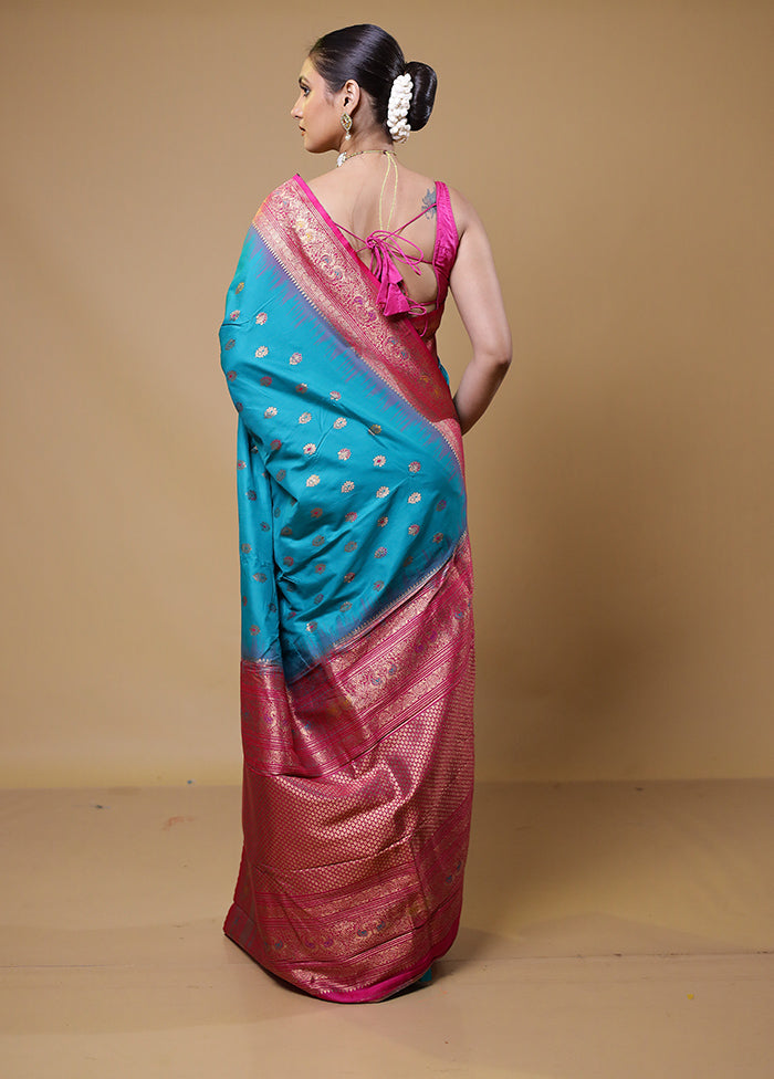 Blue Dupion Silk Saree With Blouse Piece