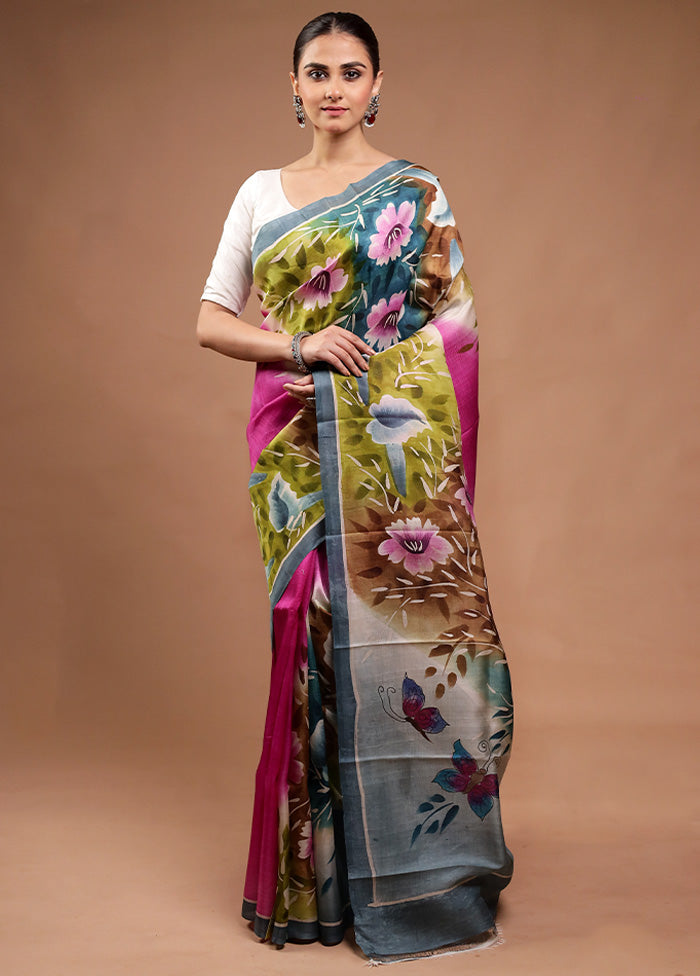 Green Printed Pure Silk Saree Without Blouse Piece