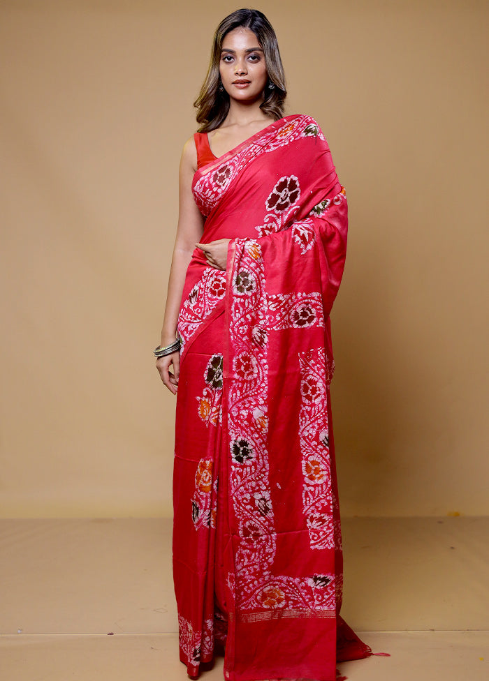 Pink Chanderi Cotton Saree With Blouse Piece