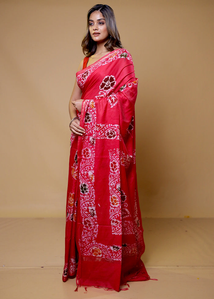 Pink Chanderi Cotton Saree With Blouse Piece