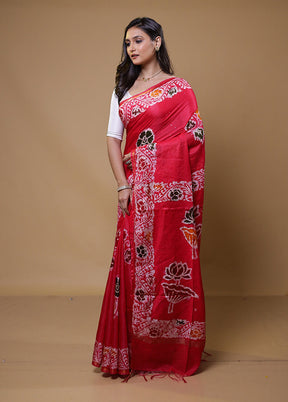 Pink Chanderi Cotton Saree With Blouse Piece