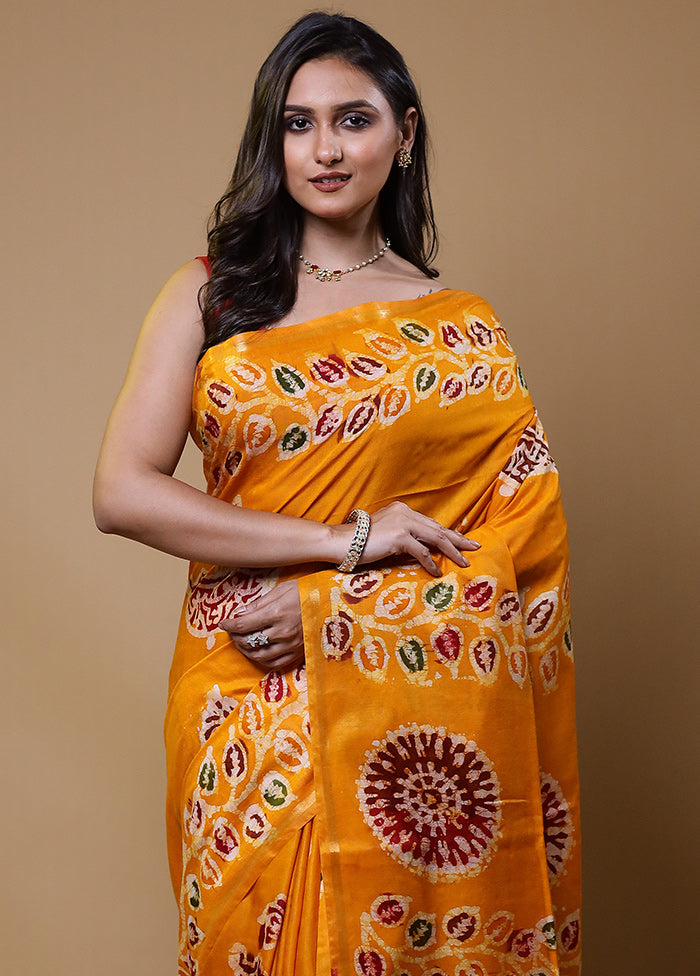 Yellow Chanderi Cotton Saree With Blouse Piece