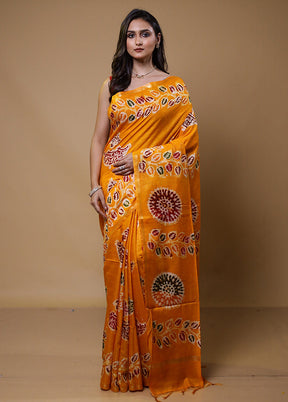 Yellow Chanderi Cotton Saree With Blouse Piece