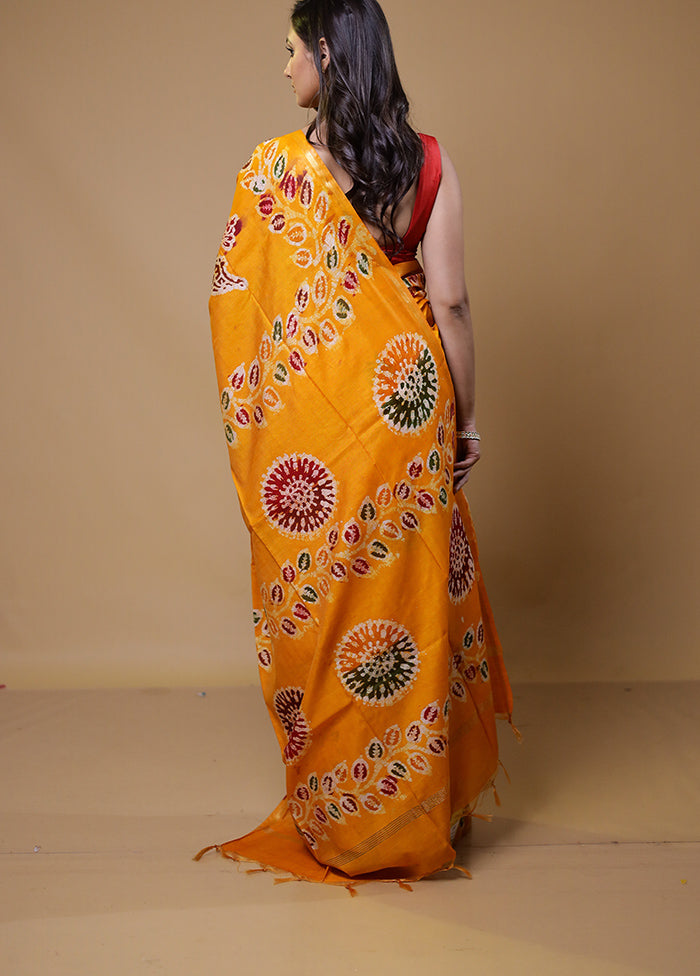 Yellow Chanderi Cotton Saree With Blouse Piece