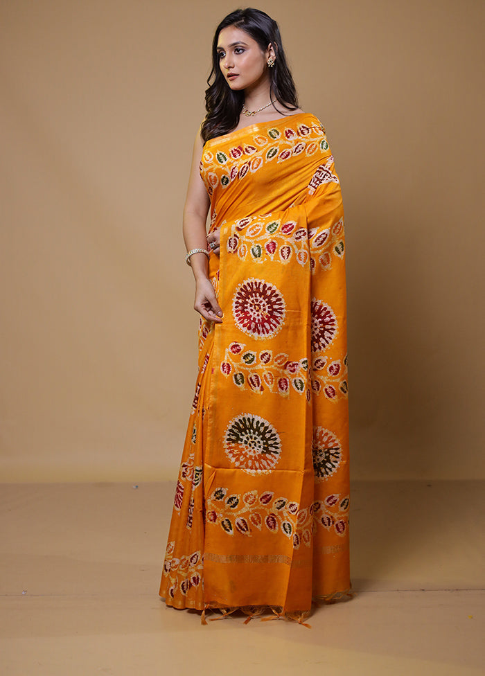 Yellow Chanderi Cotton Saree With Blouse Piece