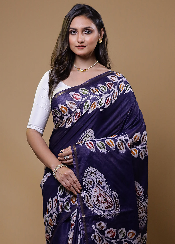 Blue Chanderi Cotton Saree With Blouse Piece