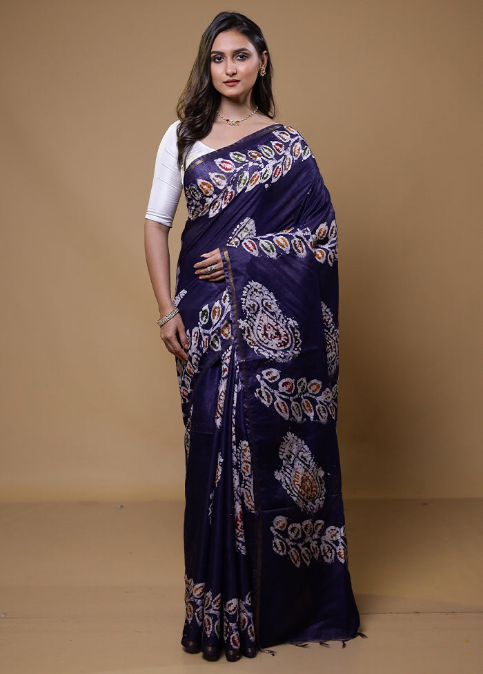 Blue Chanderi Cotton Saree With Blouse Piece