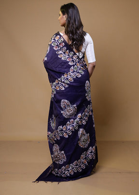 Blue Chanderi Cotton Saree With Blouse Piece