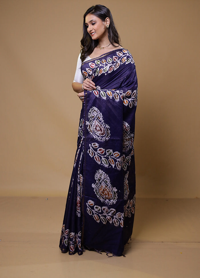 Blue Chanderi Cotton Saree With Blouse Piece