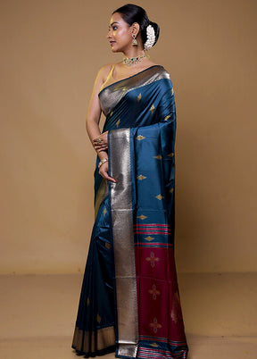 Blue Dupion Silk Saree With Blouse Piece