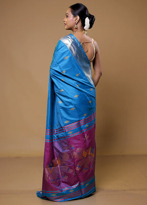 Blue Dupion Silk Saree With Blouse Piece