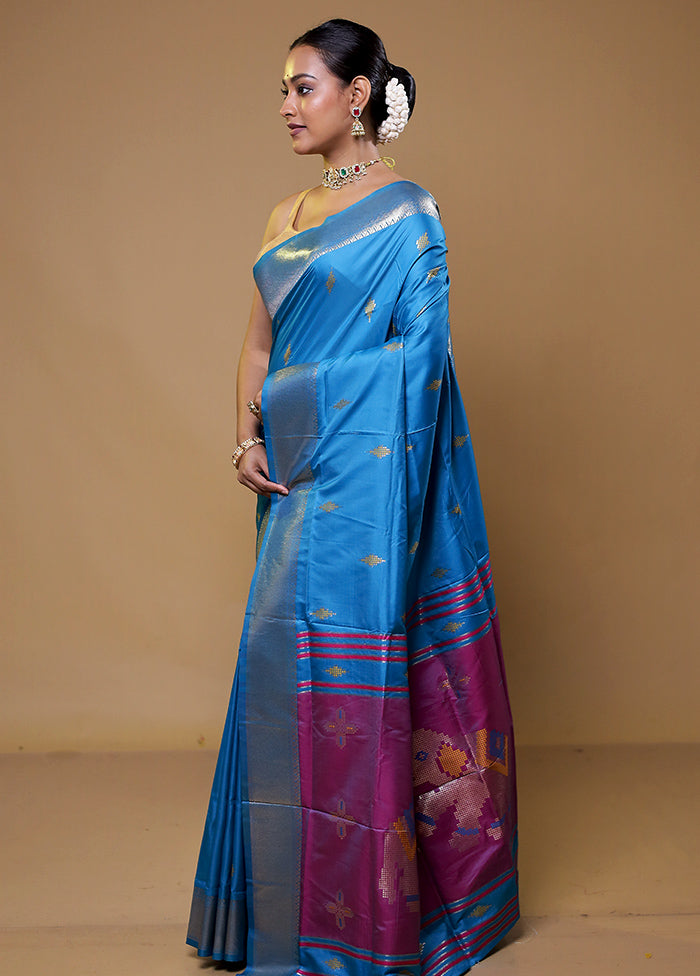 Blue Dupion Silk Saree With Blouse Piece