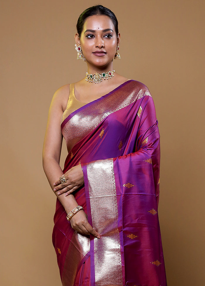 Purple Dupion Silk Saree With Blouse Piece