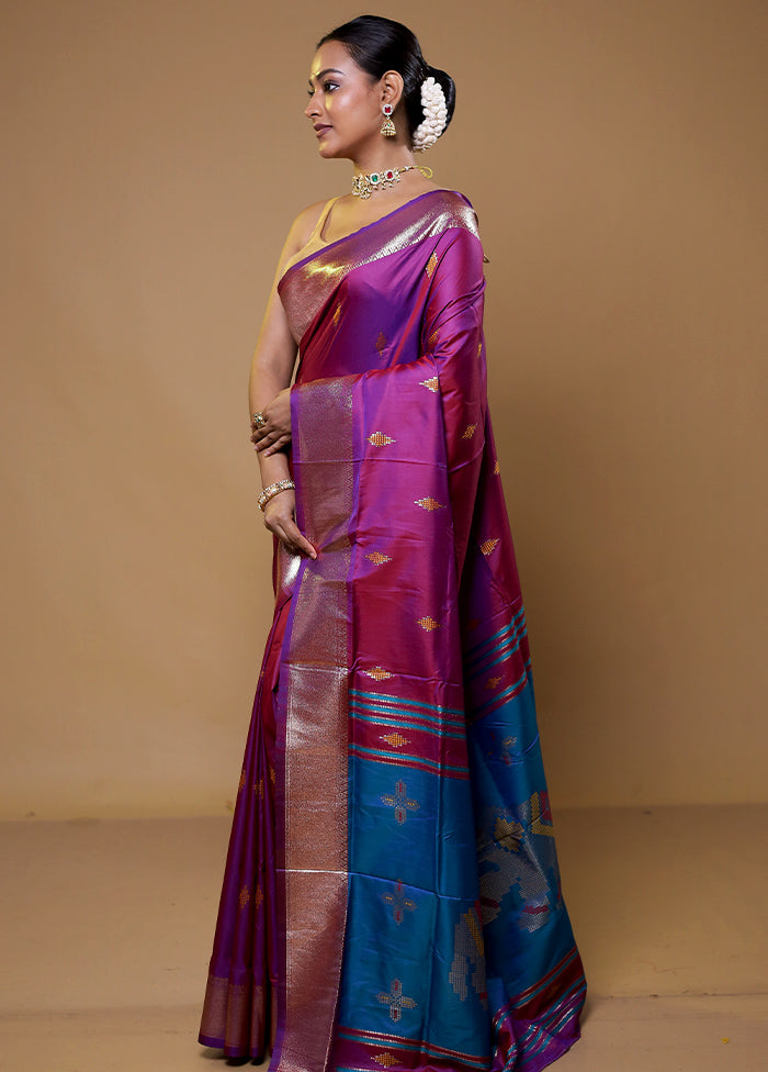 Purple Dupion Silk Saree With Blouse Piece