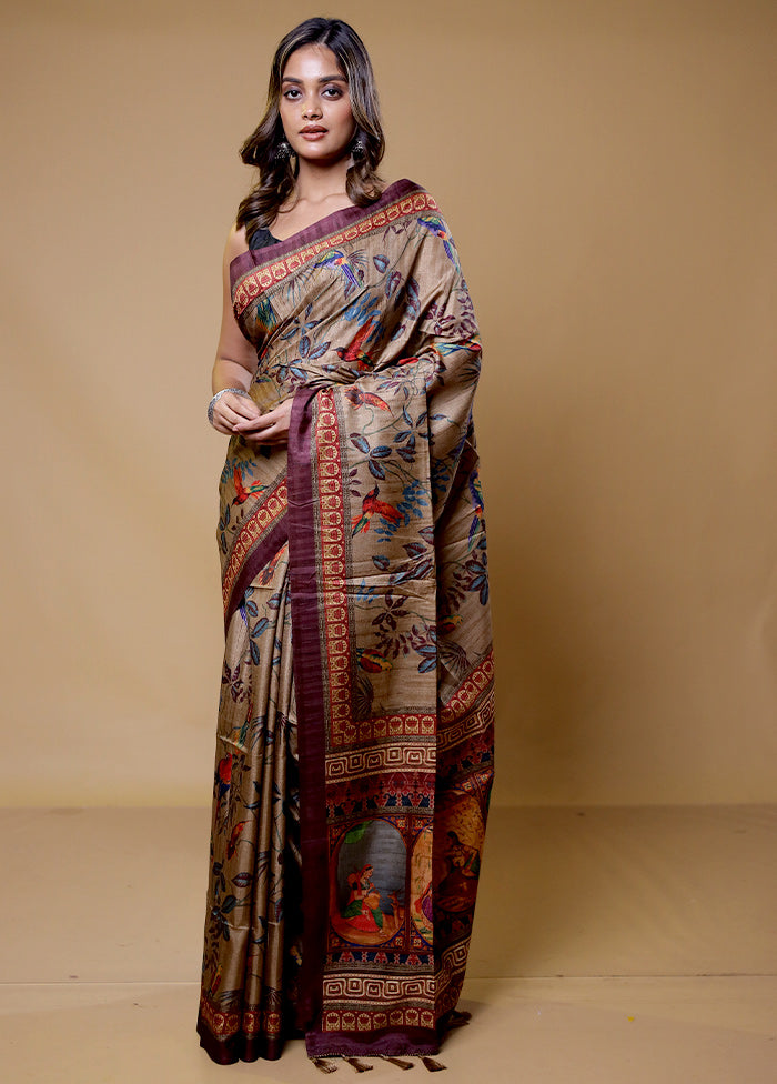 Brown Tussar Silk Saree With Blouse Piece