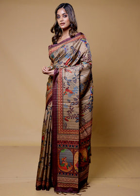 Brown Tussar Silk Saree With Blouse Piece