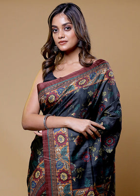 Black Tussar Silk Saree With Blouse Piece