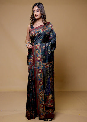 Black Tussar Silk Saree With Blouse Piece