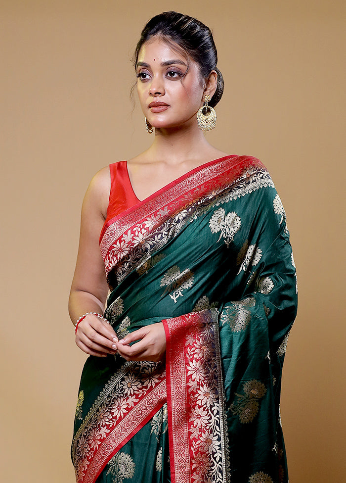 Green Dupion Silk Saree With Blouse Piece