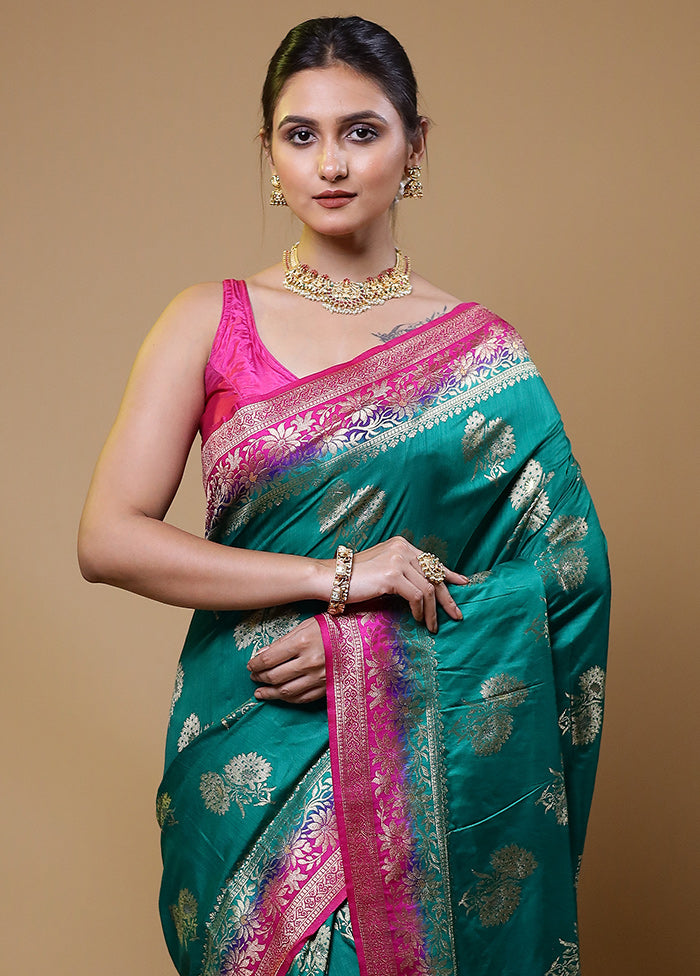 Green Dupion Silk Saree With Blouse Piece