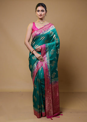 Green Dupion Silk Saree With Blouse Piece