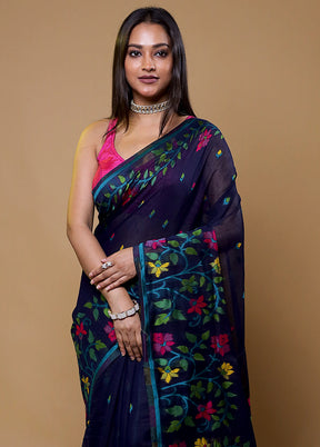 Blue Cotton Saree With Blouse Piece