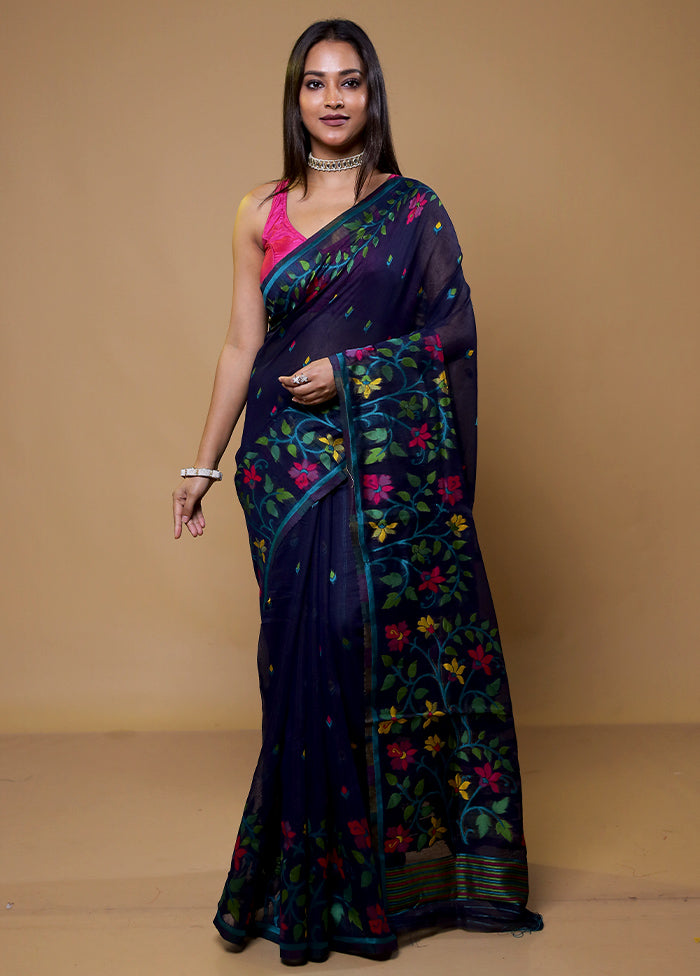 Blue Cotton Saree With Blouse Piece