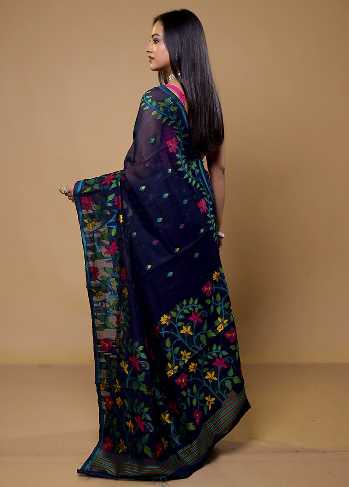 Blue Cotton Saree With Blouse Piece