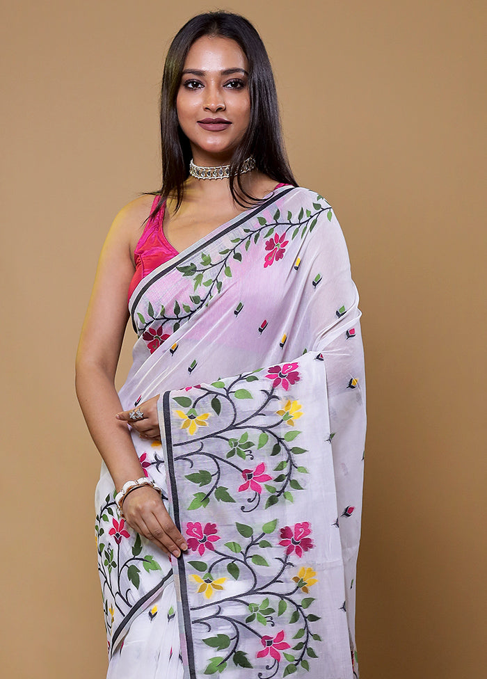 White Cotton Saree With Blouse Piece