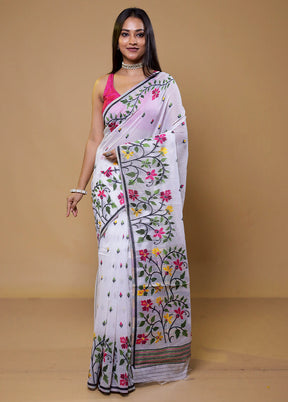 White Cotton Saree With Blouse Piece