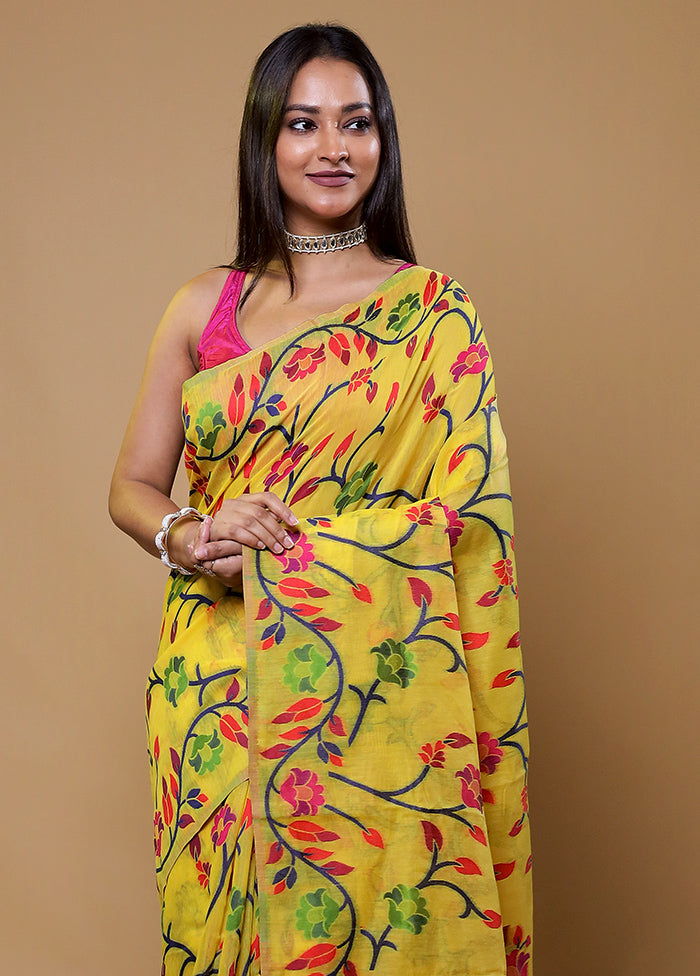 Yellow Cotton Saree With Blouse Piece