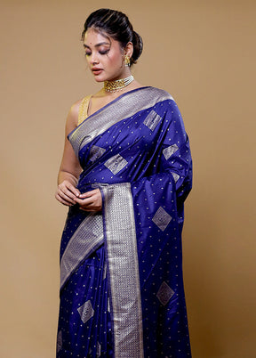 Blue Dupion Silk Saree With Blouse Piece