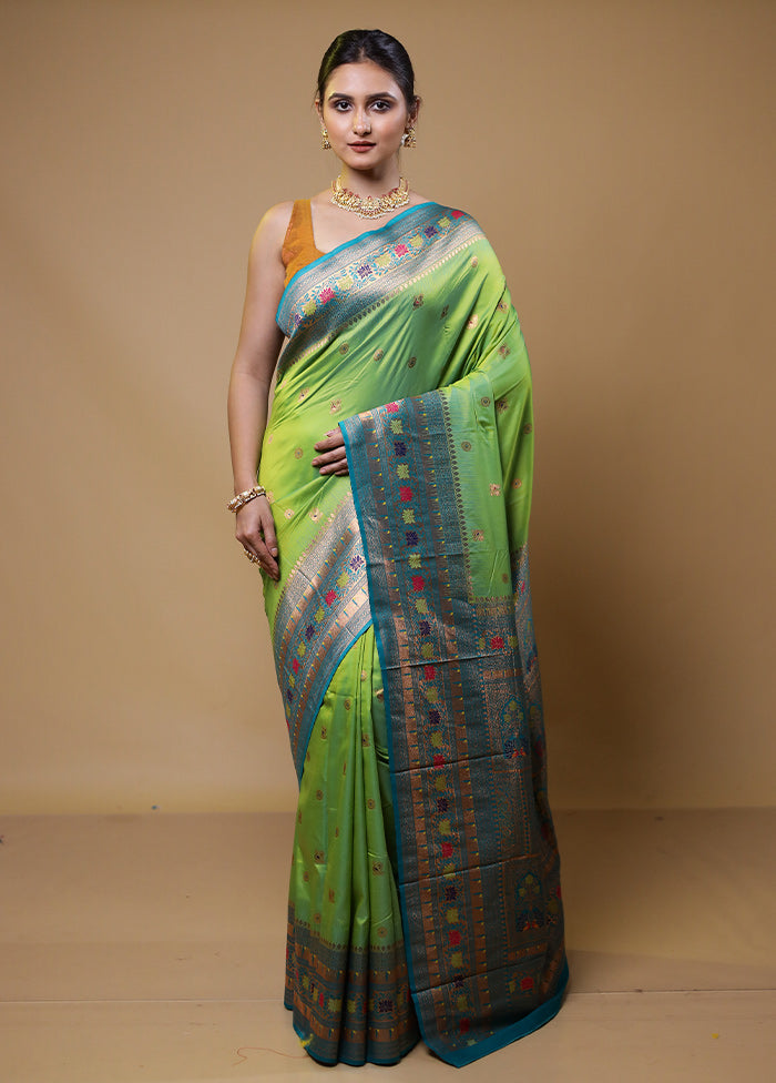 Green Dupion Silk Saree With Blouse Piece